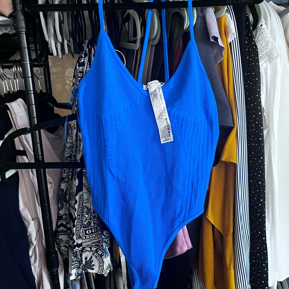 Zara Electric Blue Textured Bodysuit